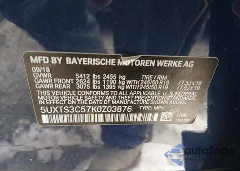 2019 BMW X3 M40I z USA, uszkodzony, nr VIN 5UXTS3C57K0Z03876